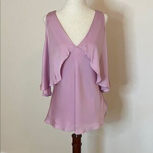 Lauren Ralph Lauren 100% Silk Pink Ruffle Overlay Blouse Size Small Sleeveless